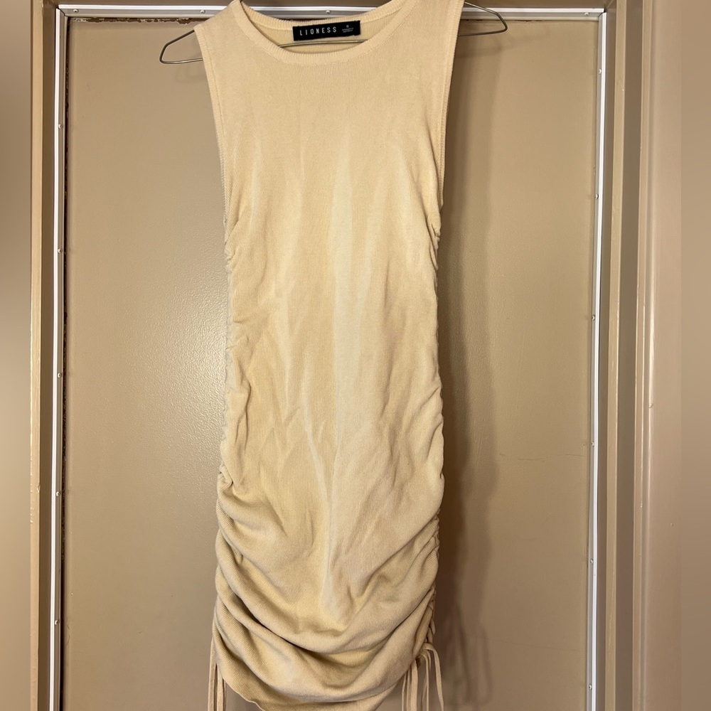 Lioness Beige Ruched Sleeveless Dress